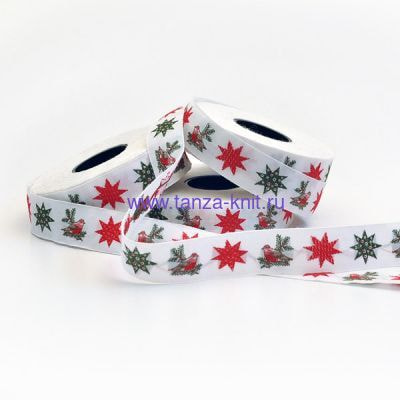 Acufactum Тесьма "Малиновка и рождественские звёзды" 20 мм Acufactum Тесьма "Малиновка и рождественские звёзды" 20 мм