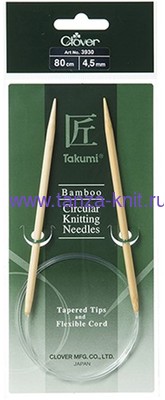 Clover Спицы круговые Takumi, бамбук, 80 см № 4.5